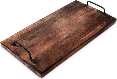 Image de Plateau de service Excellent Houseware, en bois de manguier, 40 x 21 cm, marron
