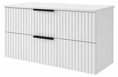 Produktbild von Waschbeckenunterschrank TIBU 60x50x46 Weiß mit 2 Schubladen geriffelter Front Softclose
