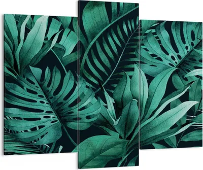 Produktbild von Bild auf Leinwand - Leinwandbild - 3 Teile - Blätter Grafiken Monstera - 130x100cm - Wand Bild - Wanddeko - Wandbilder - Leinwanddruck - Bilder - Wanddekoration - Leinwand bilder - CB130x100-4886