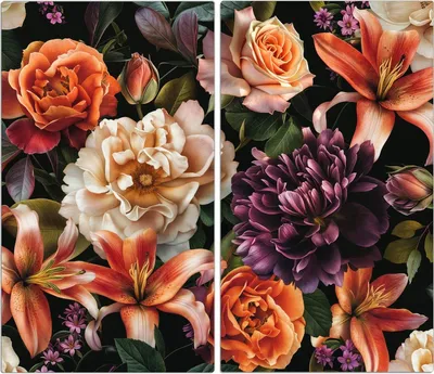 Produktbild von Spritzschutz Herdabdeckplatte Schneidebrett aus Glas Blumenpracht 2-Teilig (60x52cm)