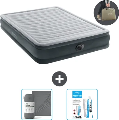 Produktbild von Intex Luftbett - 2 Personen - 152 x 203 x 33 cm - Grau - Inklusive Pumpe - Spannbettuch en Reperaturset