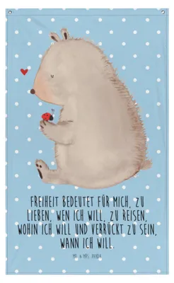 Produktbild von Mr. & Mrs. Panda Wandbild Bär Marienkäfer - Blau Pastell - Geschenk, Hängedeko, Tapestry, Wandteppich, Liebe, Wandschmuck, Boho, Motivation, Teddy, Freiheit