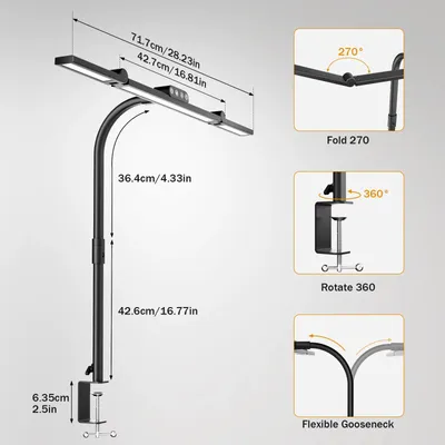 Zdjęcie produktu dla Lampa biurkowa LED – lampa zaciskowa – typ B – 4 tryby oświetlenia – możliwość regulacji jasności – 220 V – wtyczka EU – aluminium