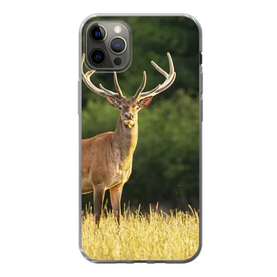 Produktbild von MuchoWow® Handyhülle Schutzhülle Hülle für iPhone 12 Pro Max Hirsch - Geweih - Gras - Natur - Tiere - Grün Silikon Softcase Handy Hülle - Hartschale