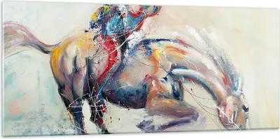 Produktbild von Bilder auf glas - Pferd Abstraktion - 120x50cm - Glasbilder - Wandbilder - Kunstdruck - zum Aufhängen bereit - Wanddekoration aus Glas - Glas Bilder - Wandbild auf Glas - Einteilig - GAB120x50-3446