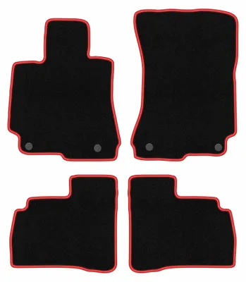 Productafbeelding van Velours automatten voor Mercedes W221 2005-2013 (sedan) – 4-delig, zwart/rood, op maat – Wielganizator CARLUX