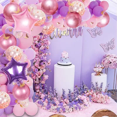 Produktbild von Luftballon Rosé Goldene Luftballon Girlande Rosa Lila Ballons 129pcs Ballon Bogen, Bausatz Ballonbogen Schmetterling schmuck für Geburtstag Hochzeit