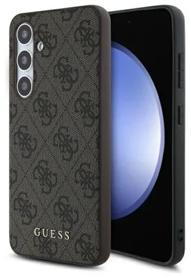 Produktbild von Guess, Galaxy S24 FE Saffiano Hülle mit 4G Motiv & Metalllogo, Schwarz