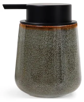 Obrázek produktu pro Keramický dávkovač mýdla o objemu 350 ml, s možností doplnění, s velkou pumpou, zelené a hnědé barvy, vhodný do koupelny i kuchyně