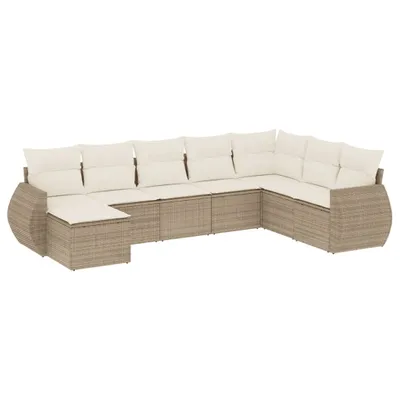 Immagine prodotto di vidaXL Set di divani da giardino 8 pezzi con cuscini Beige poly rattan