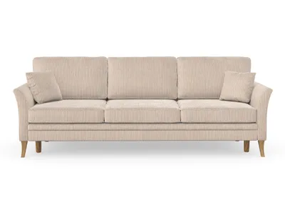 Produktbild von Juliett 3-Sitzer-Sofa mit Schlaffunktion, Massivholzkonstruktion, skandinavischer Stil, Hohe Beine aus Eichenholz, gewachst, Cord-Stoff Anafi 22 Beige