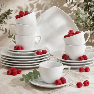 Produktbild von Konsimo Kaffeeservice für 6 Personen (18-tlg) "CARLINA", Weiß, Porzellan, Italian, 19x19/14x14/180ml