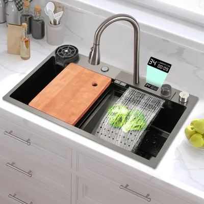 Obrázek produktu pro Digitální multifunkční kuchyňský dřez s kohoutkem 80*46*20cm nerezový dřez