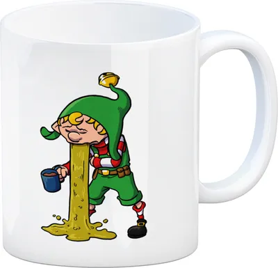 Produktbild von Kotzender Weihnachtswichtel mit Glühweintasse Weihnachten Kaffeebecher