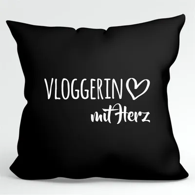Produktbild von Huuraa Kissen Vloggerin mit Herz 40x40cm mit Füllung Black Baumwolle Dekokissen Geschenkidee