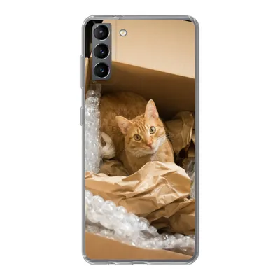 Produktbild von MuchoWow® Handyhülle Schutzhülle Hülle für Samsung Galaxy S21 Plus Katze - Box - Rot Silikon Softcase Handy Hülle - Handy-Tasche