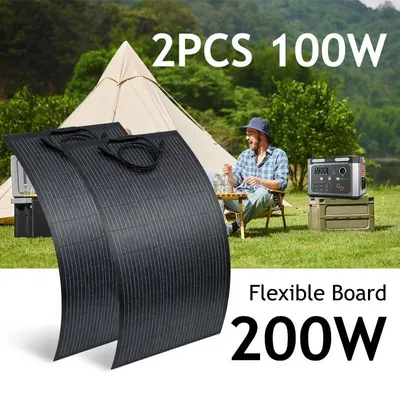 Zdjęcie produktu dla Zestaw paneli słonecznych – elastyczne panele słoneczne 2×100 W – łączna moc 200 W – 18 V – wodoodporne (IP67) – monokrystaliczne – złącza MC4