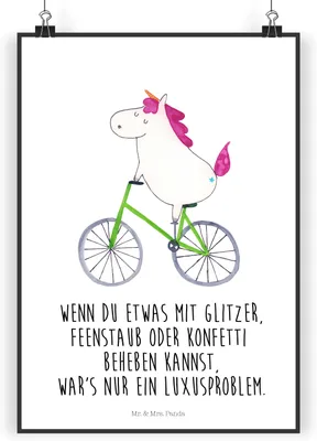 Produktbild von Mr. & Mrs. Panda Poster Einhorn Radfahrer DIN A3 - Weiß - Geschenk, Bike, wanddeko, Radfahren, kunstposter, Unicorn, drucke, Wandbild, Einhörner, Rad, Kunstdruck, Bild