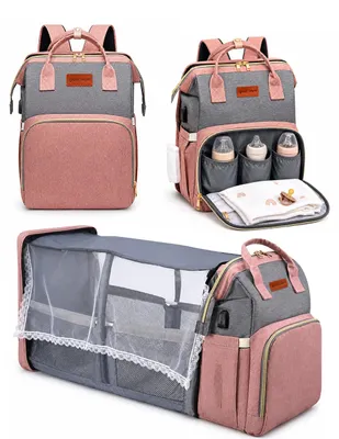 Immagine prodotto di Eurocatch Zaino fasciatoio con lettino - Impermeabile - Porta biberon e ganci passeggino - Scomparto termico - Senza BPA - Rosa Grigio