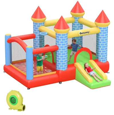 Produktbild von Outsunny Aufblasbare Hüpfburg mit Rutsche Pool für 3 Kinder Burg mit Gebläse
