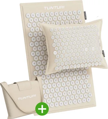 Produktbild von Tunturi Akupressurmatte Pro mit Kissen – Akupressur – Meditationsmatte – Akupunktur-Set – Massage & Entspannung – 68x42x2 cm – Beige