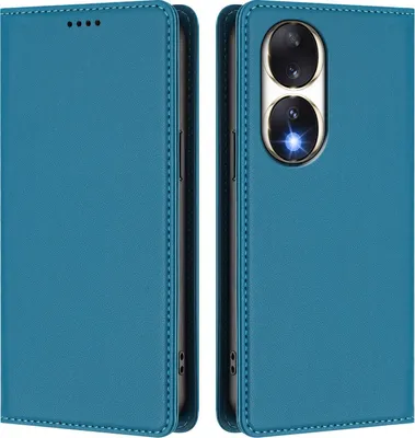 Image de Étui en cuir pour Honor 90, étui à rabat magnétique en cuirPolyuréthaneavec support, bleu lac