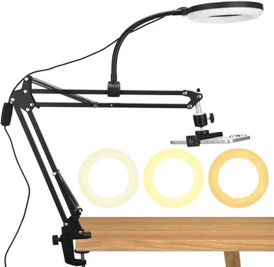 Image de Support flexible pour smartphone avec anneau lumineux – 60 LED, luminosité réglable (0–100%), température de couleur de 3000 à 6000 K, pince jusqu'à 40 mm, compatible avec les smartphones de 4 à 6,5 pouces, idéal pour les vidéos et les diffusions en direct