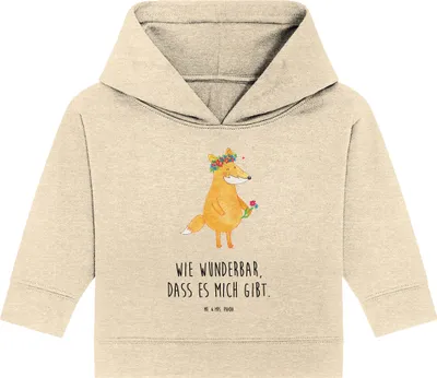 Produktbild von Mr. & Mrs. Panda Organic Baby Hoodie Fuchs Blumen 24. - 36. Monat - Natural Raw - Geschenk, Blume, Freundin, Kapuzenshirt, Kapuzensweatshirt, Blumenliebe, Liebe, Boho