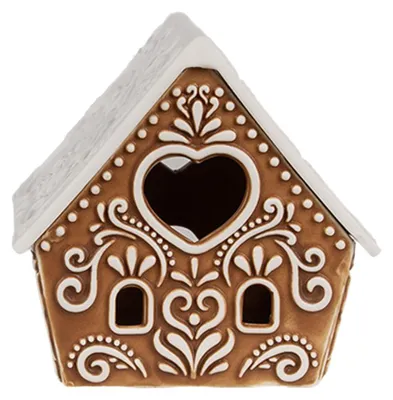 Produktbild von Clayre & Eef Teelichthalter Lebkuchenhaus 9x7x8 cm Braun Porzellan