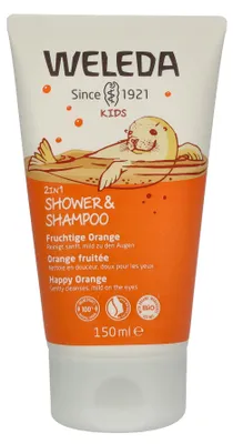 Produktbild von Weleda Kids 2in1 Shower & Shampoo Fruchtige Orange 150 ml, 150 ml, 2-in-1 Haar & Körper, Nicht-professionell, Kinder, Alle Haare, Schwarz, Blond, Braun, Kastanie, Rot