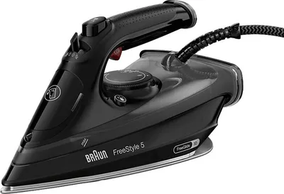 A black Braun iron is shown against a white background.