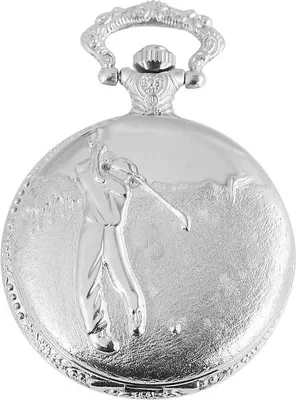 Produktbild von Taschenuhr Edelstahl Golfer Motiv silberfarben Analog Quartzwerk Savonnette Krone 12