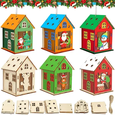 Immagine prodotto di Kit per creare una casetta di Natale, 5 pezzi, legno, set creativo per decorazioni, fai da te, idea regalo per bambini