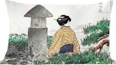 Produktbild von MuchoWow® Zierkissen Sofakissen Wohnzimmer Dekokissen 60x40 cm Frau - Japan - Natur - Kimono - Kopfkissen - Polster mit Foto