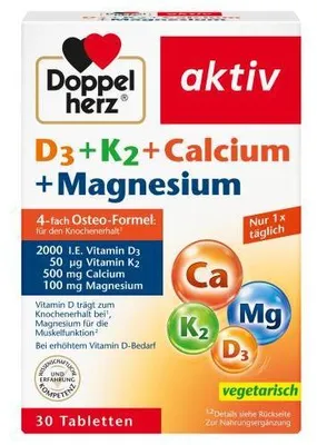 Zdjęcie produktu dla Double Heart D3+K2+Calcium+Magnesium Tablets 30 kapsułek