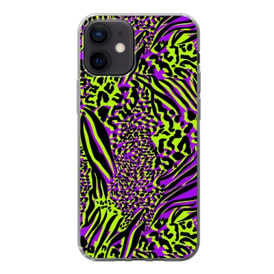 Produktbild von MuchoWow® Handyhülle Schutzhülle Hülle für iPhone 12 Tiermuster - Zebra - Neon - Lila Silikon Softcase Handy Hülle - Schutzhülle