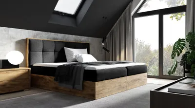 Produktbild von Kontinentales Bett 120x200 CHANTELLE 8 - Wotan Eiche / Graphit + GRATIS Matratzenauflage