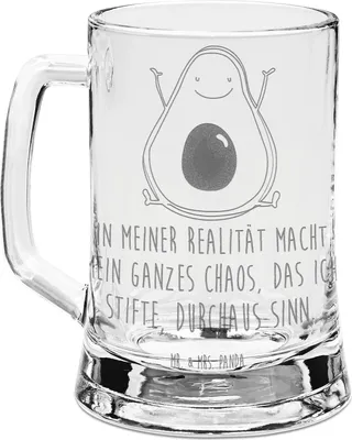 Produktbild von Mr. & Mrs. Panda Krug Avocado Glücklich - Transparent - Geschenk, Glaskrug, Chaos, Humpen, Seidel, Freude, Gravur Bierkrug, Glas