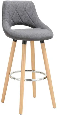 Obrázok produktu pre Barová stolička s operadlom a podnožkou, vyrobená z ľanu a dreva, farba: tmavosivá | 43x43x91 cm
