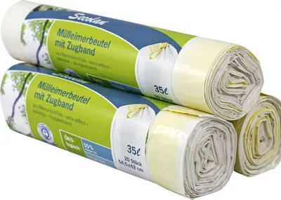 Produktbild von Mülleimerbeutel mit Zugband 35 Liter 28 mic. weiß VE=20 Stück