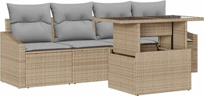 Image de Ensemble de salon de jardin vidaXL, 5 pièces, en polyrotin beige