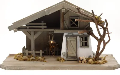 Produktbild von Holz Krippenstall, Weihnachtskrippe mit Licht 38 * 18 * 21cm