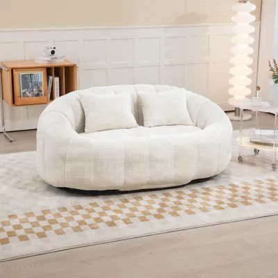 Image de LVHOM Pouf classique avec 2 coussins, Bean Bag avec pouf, Lazy Sofa Chenille Chaise douillette Poufs, Chaise longue, Canapé 2 places, Beige