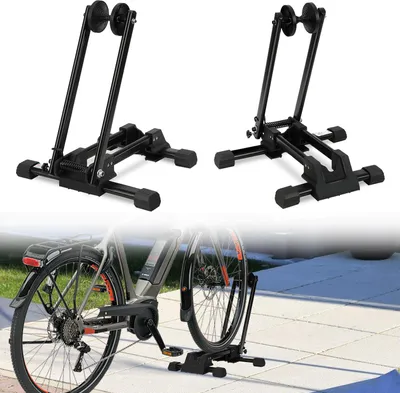 Immagine prodotto di TolleTour 2 x cavalletto per bicicletta - per ruota anteriore o posteriore, Acciaio al carbonio, nero, pieghevole