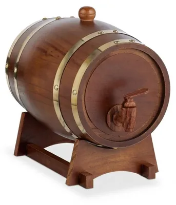 Immagine prodotto di Relaxdays Botte di legno piccola, 2,2 l, botte da whisky con supporto e rubinetto, per vino e liquori, botte decorativa per grappa, marrone scuro, Immagine generata dall'IA