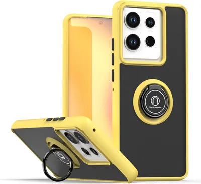 Immagine prodotto di Custodia per Motorola Edge 50 Pro in TPU traslucido opaco con supporto ad anello e supporto Giallo