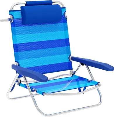 Zdjęcie produktu dla Marbueno Krzesło Składane 5 Pozycji Aluminiowe z Poduszką Niebieskie Paski Plaża i Basen 61X68X82 cm 10242