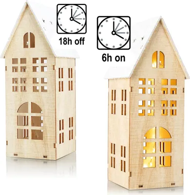 Produktbild von com-four® Beleuchtetes Holzhaus zum Hinstellen mit LED-Lichtern und Timer