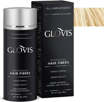 Produktbild von GLOVIS Hair Fibers 28g Haarverdichtung mit Sofortwirkung Haarfüller Schütthaar Streuhaar Haarpuder Haarfasern - Farbe HELLBLOND