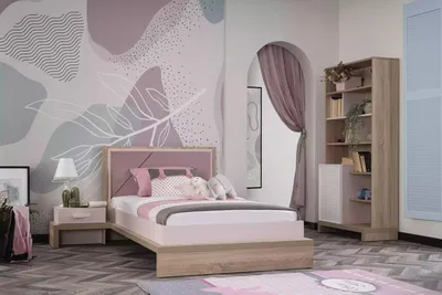 Produktbild von Kinderbett Kinderzimmer Bett Nachttisch Holz Rosa Kindermöbel Set 3tlg